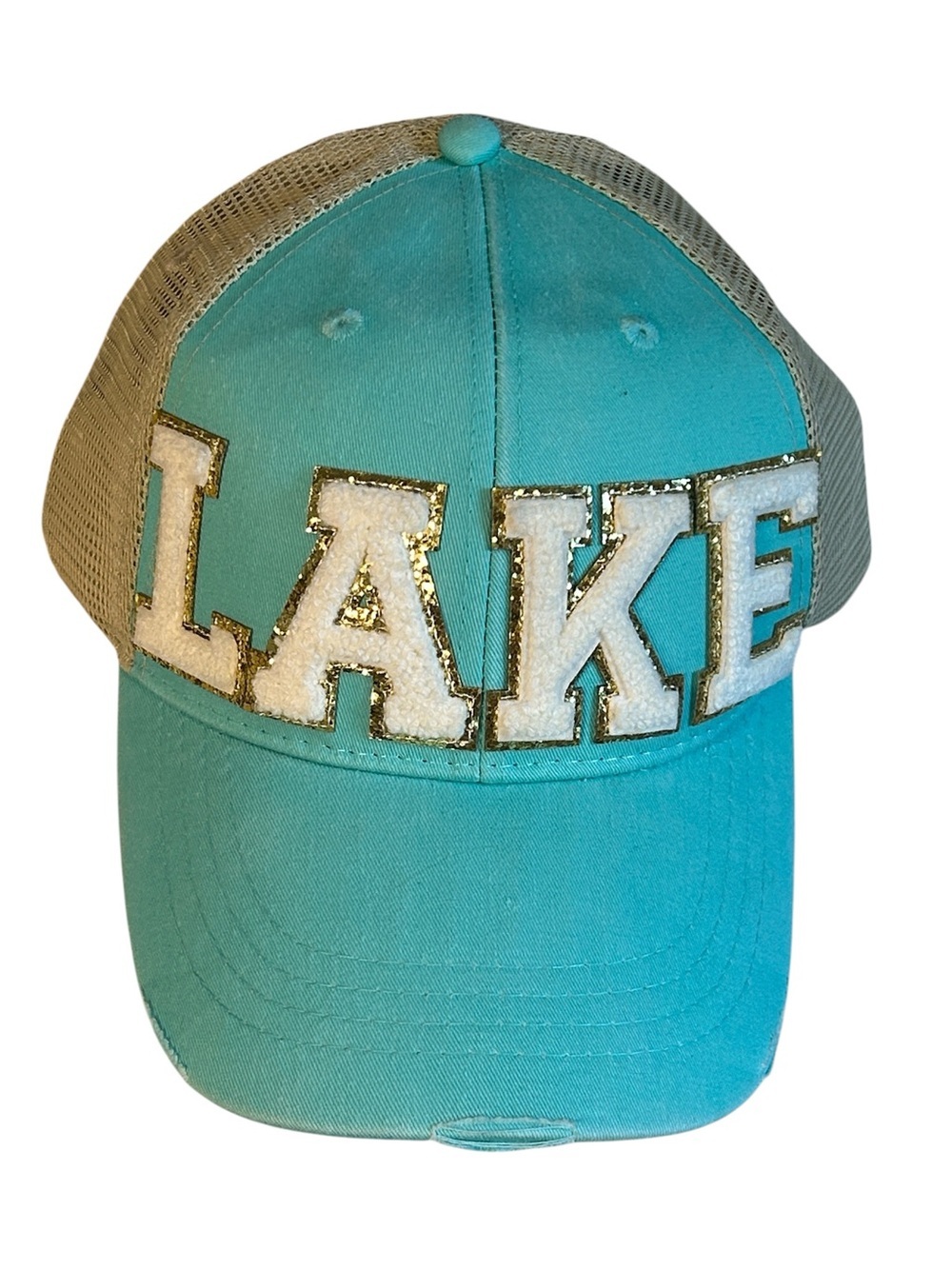 NWT Adams "LAKE" trucker hat with Mesh Back mint-colored Gold glitter